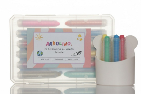 Produse - Pachet Creioane cu Creta Lavabila 12 Buc + Suport Magnetic Alb – Non-Toxice, Suport Retractabil