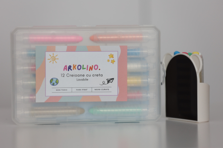 Pachet Creioane cu Creta Lavabila 12 Buc + Suport Magnetic Alb – Non-Toxice, Suport Retractabil [1]