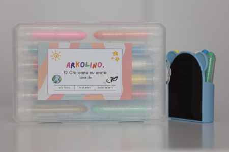 Pachet Creioane cu Creta Lavabila 12 Buc + Suport Magnetic Albastru – Non-Toxice, Suport Retractabil [1]