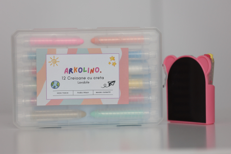 Pachet Creioane cu Creta Lavabila 12 Buc + Suport Magnetic Roz – Non-Toxice, Suport Retractabil [1]