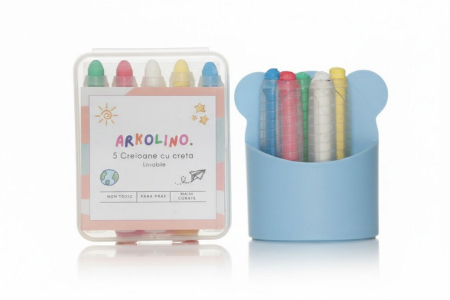 Produse - Pachet Creioane cu Creta Lavabila 5 Buc + Suport Magnetic Albastru – Non-Toxice, Suport Retractabil