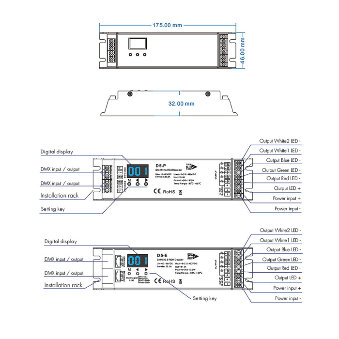 Receptor LED DMX512 - 5 canale - 12-48V DC 5x4A - Decodor DMX - D5-P [3]