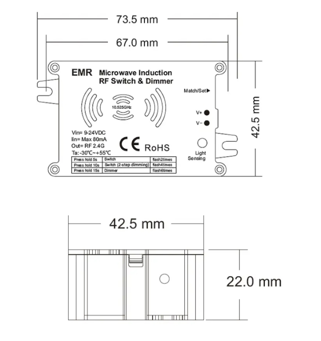 Senzor radio cu microunde 9-24V DC - Dimmer LED cu rezervă de timp - EMR [2]