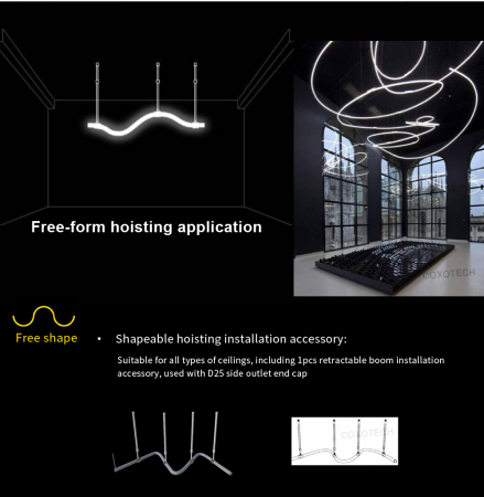 Neon LED φ25 360 ° - Braț alb retractabil de 0,38 m 1 kit de instalare transparent