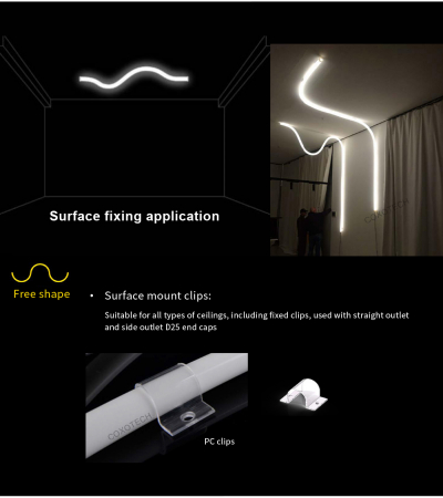 Neon LED φ25 360 ° - Clip transparent cleme prindere banda neon, 25mm, pentru N25R