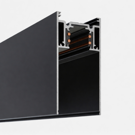 Mágneses sín 20 mm - Felületre szerelhető / függesztett mágneses sín matt fekete, 2 m, 48V DC