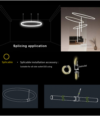 Neon LED φ25 360 ° - Tub rotund din PC transparent de 80 mm 1 bucăți de snur de 2 m