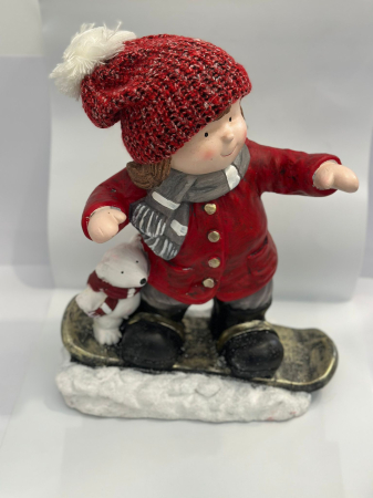 Decoratiuni de Craciun - Copil pe placa alaturi de ursulet