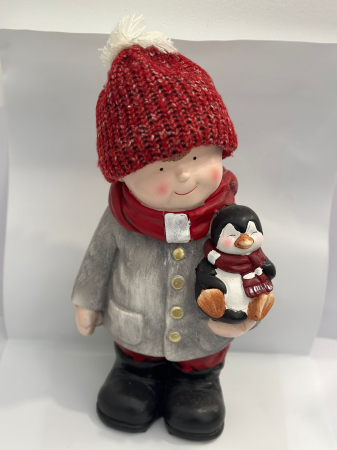 Decoratiuni de Craciun - Decoratiune de Craciun copil cu pinguin in brate