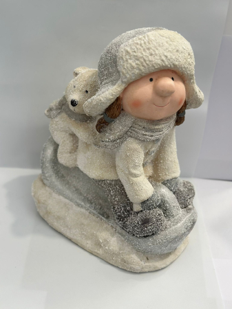 Decoratiuni de Craciun - Decoratiune de Craciun copil pe sanie cu ursulet