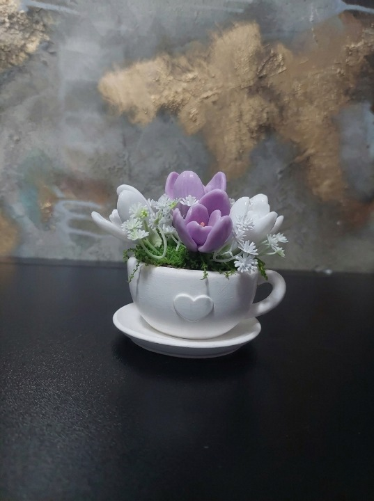 Cescuta decorativa din ceramica cu ghiocei din sapun cu miros de liliac [2]