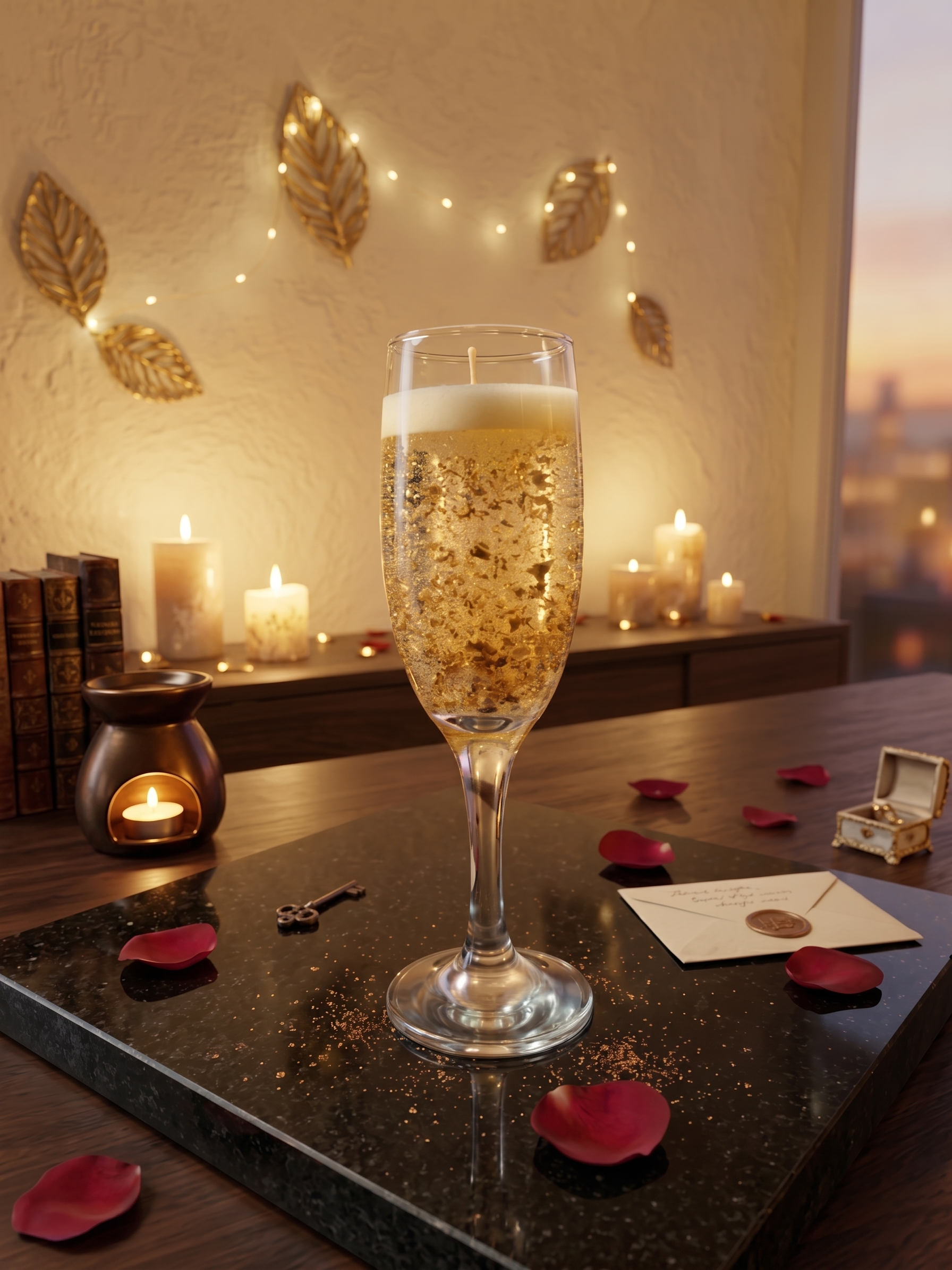 Lumânare artizanală decorativa „Golden Champagne” [3]