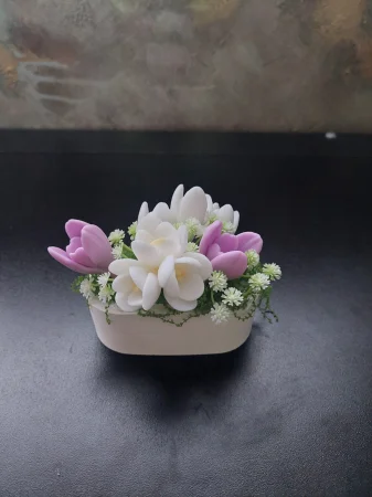 Mini aranjament cu ghiocei din sapun parfumat in recipient ceramic,handmade [3]