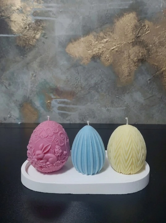 Set cadou cu 3 lumanari in forma de ou cu diverse imprimeuri din ceara naturala parfumata cu miros de iasomie [2]