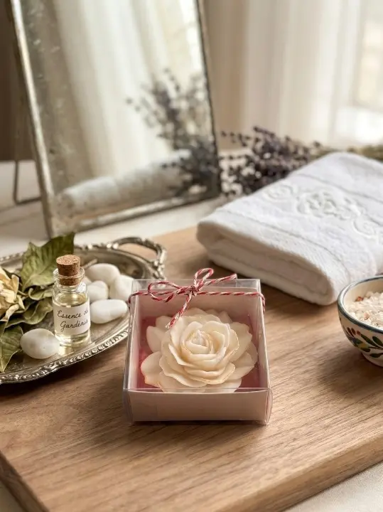 Lumanare parfumata in forma de trandafir, ceara naturala de soia, fitil din bumbac, Handmade [3]