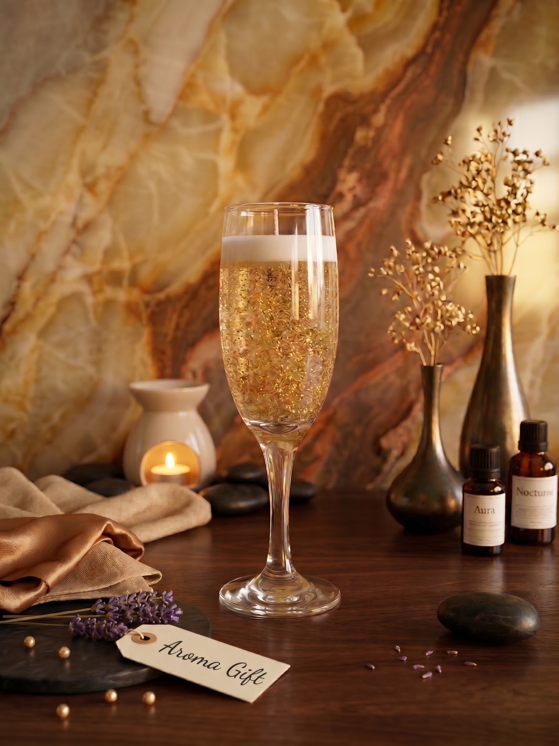 Produse - Lumânare artizanală decorativa „Golden Champagne”