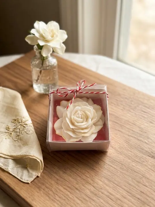 Produse handmade din CEARA - Lumanare parfumata in forma de trandafir, ceara naturala de soia, fitil din bumbac, Handmade