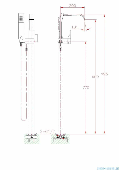 Baterie cadă freestanding Modern I, montaj pe pardoseală, finisaj cromat [2]