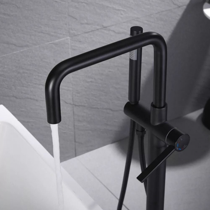 Baterie cada freestanding negru mat, pipa pivotanta 360 de grade Foglia Gobi [4]
