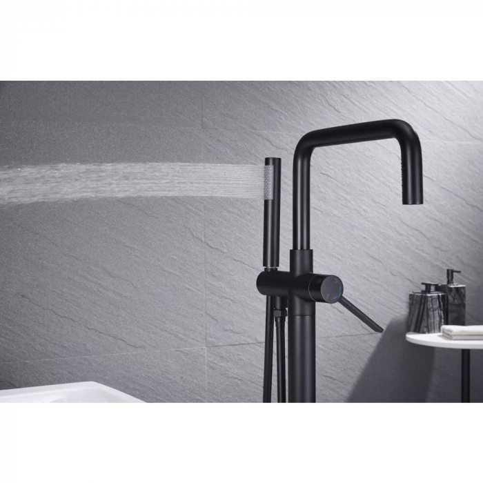 Baterie cada freestanding negru mat, pipa pivotanta 360 de grade Foglia Gobi [7]