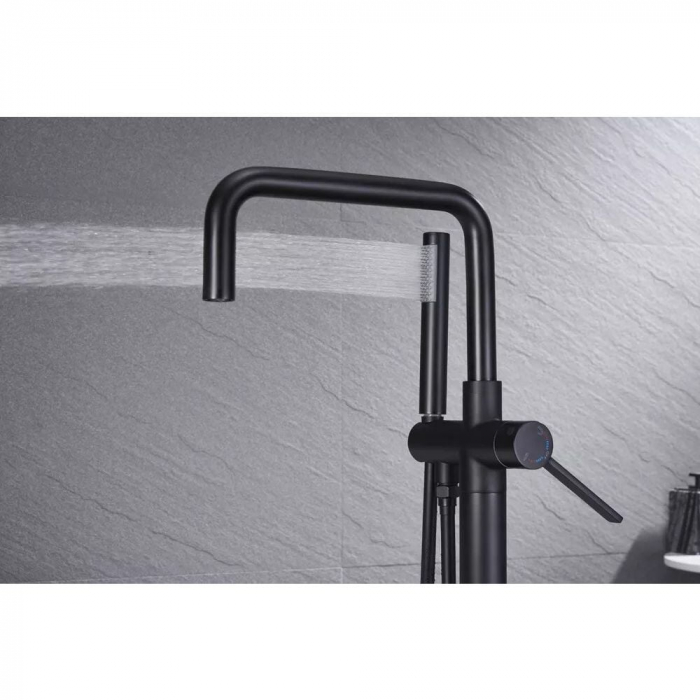 Baterie cada freestanding negru mat, pipa pivotanta 360 de grade Foglia Gobi [5]