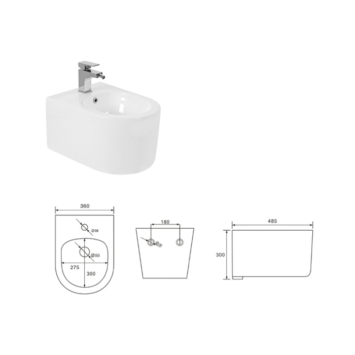 Bideu suspendat Fluminia Roco, compact, cu fixare ascunsă, alb [2]