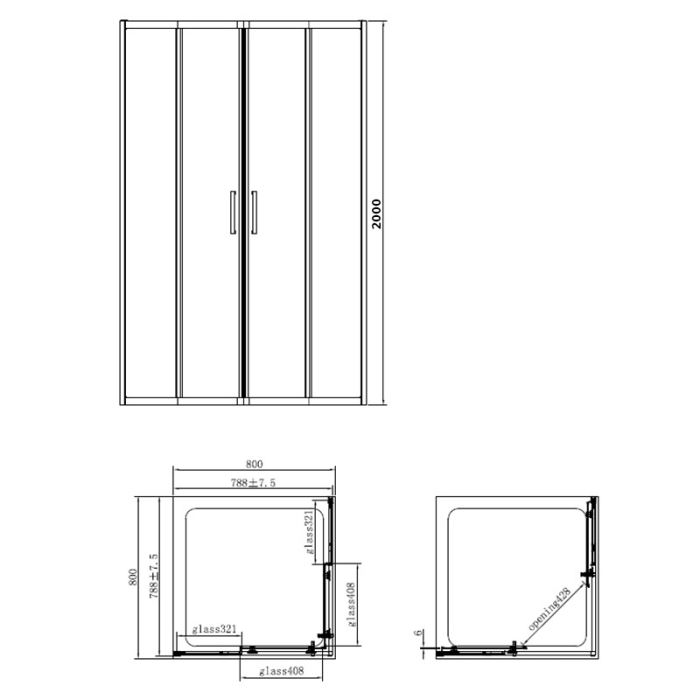 Cabina de dus, Mediterraneo, Hector Black, patrata, 80 x 80 cm, inaltime 200 cm, negru [2]