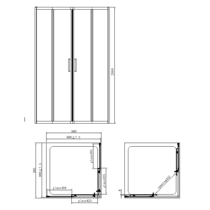 Cabina de dus, Mediterraneo, Hector, patrata, 90x90 cm, inaltimea 200 cm, crom [4]