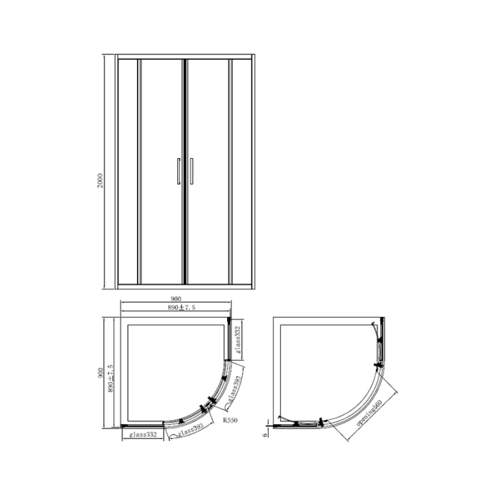 Cabina de dus Mediterraneo, Meda N, semirotunda 90 x 90 cm, inaltime 200cm, crom [5]