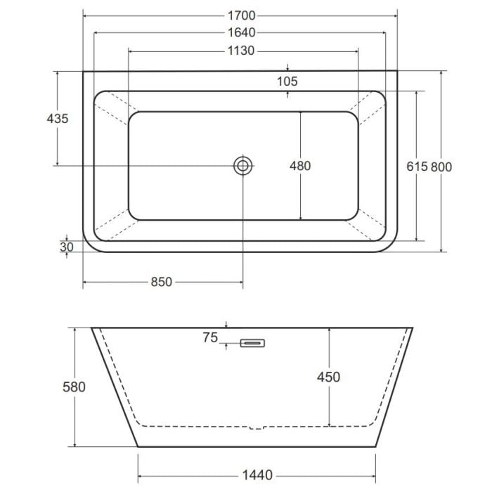 Cada acryl freestanding BTW Besco Varya 170x80 albă, cu ornamente, sifon și preaplin [8]