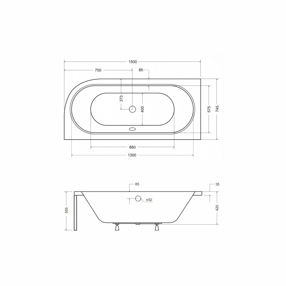 Cadă asimetrică acrilică Besco Avita 150x75 cm, montaj stânga, alb, picioare incluse [6]