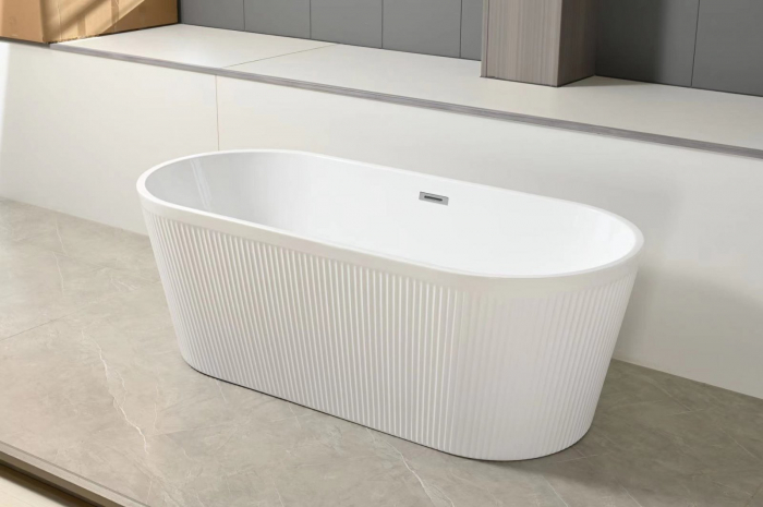 Cada baie freestanding cu riflaje 3D, dimensiune 170 x 75 cm, alb lucios, Scarlet Foglia [5]