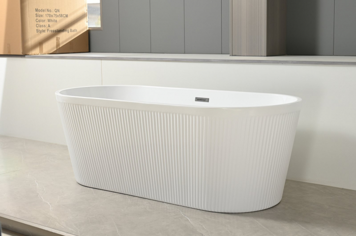 Cada baie freestanding cu riflaje 3D, dimensiune 170 x 75 cm, alb lucios, Scarlet Foglia [6]