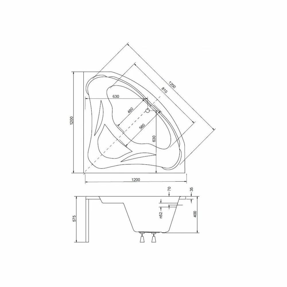 Cada de colț acrilică Besco Mia 120x120 cm, alb, picioare incluse [3]