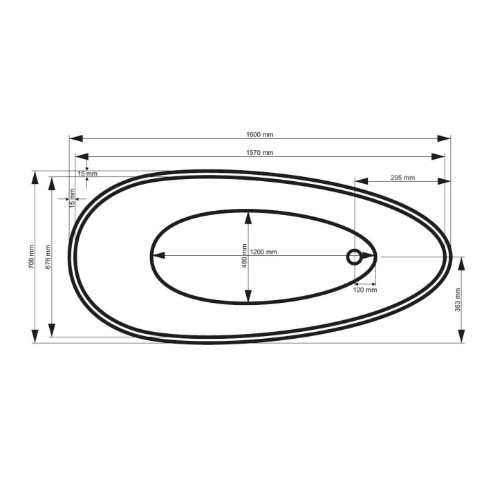 Cada freestanding Besco Goya 160x70 cm, negru lucios, cu ventil click-clack negru mat [4]