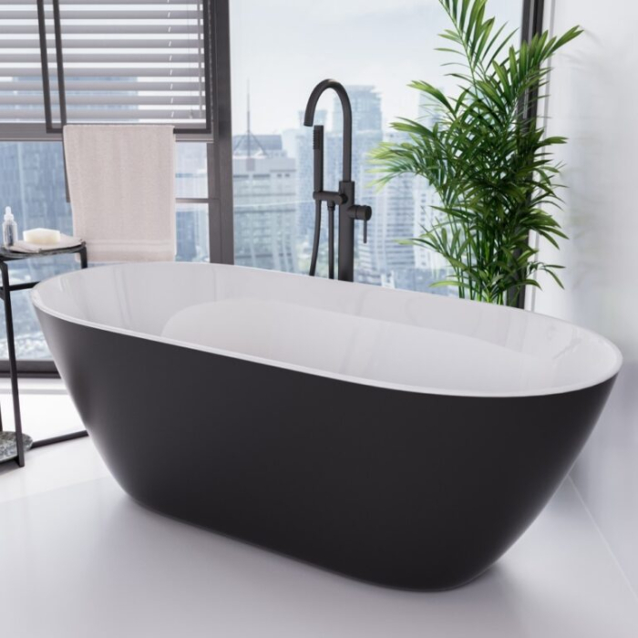 Cada freestanding Besco Moya 160x72 cm, Black & White, ventil click-clack alb [3]