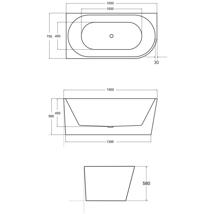 Cada freestanding Besco Zoya 150x75 cm, stânga, alb, cu ornamente albe [4]