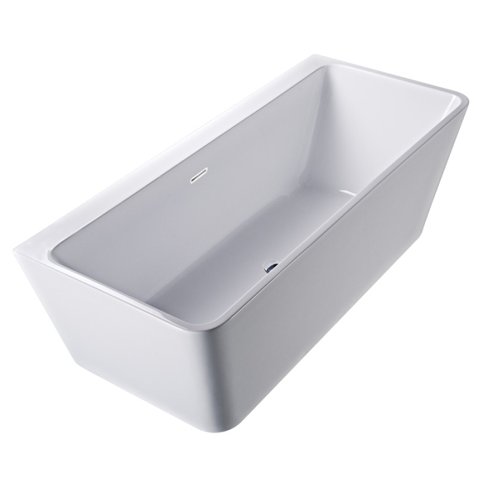 ALVARO-150 – Cadă dreptunghiulară freestanding din acril sanitar alb, cu instalație completă, preaplin, ventil și sifon [1]