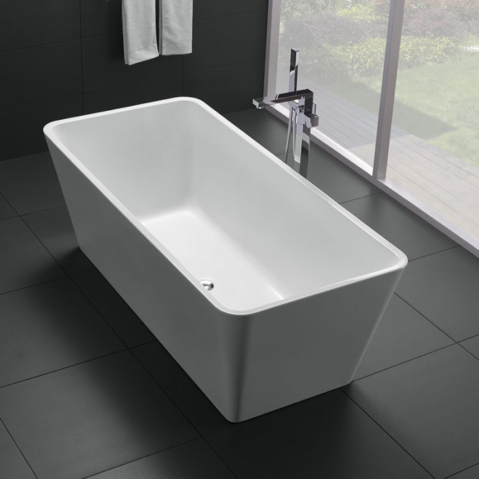 QUADRO NEW-150, cadă dreptunghiulară freestanding, cu instalație completă, acril sanitar alb [2]