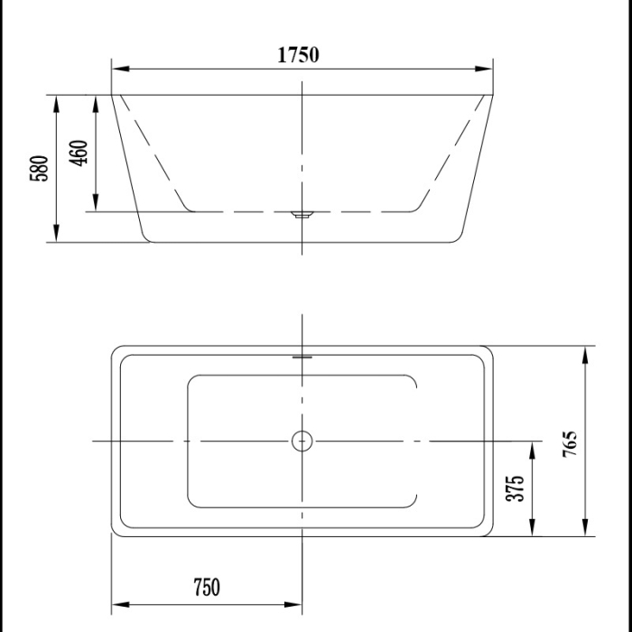 QUADRO NEW-175, cadă dreptunghiulară freestanding cu instalație completă, acril sanitar alb [2]