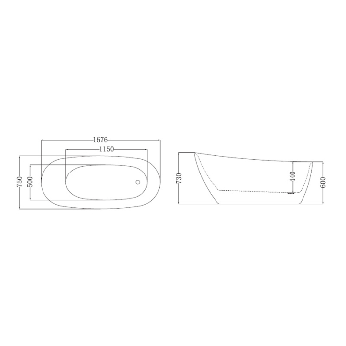 Nikita Slim 168, cadă ovală freestanding, acril alb, cu instalație completă, 167,6 x 75 x 73 cm [3]