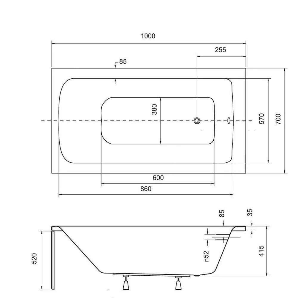 Cada rectangulară acril Besco Talia 100x70 cm, cu picioare incluse [3]