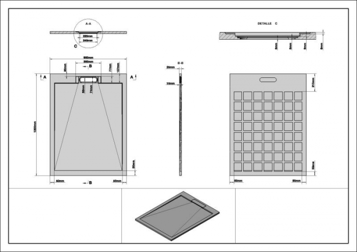 Cădiță de duș STONE 120x90 cm – Marmură Turnată, Negru Mat [3]