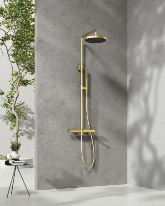 Coloana dus completa cu termostat ELEGANT cu  3 functii, montaj pe perete – Auriu periat [3]