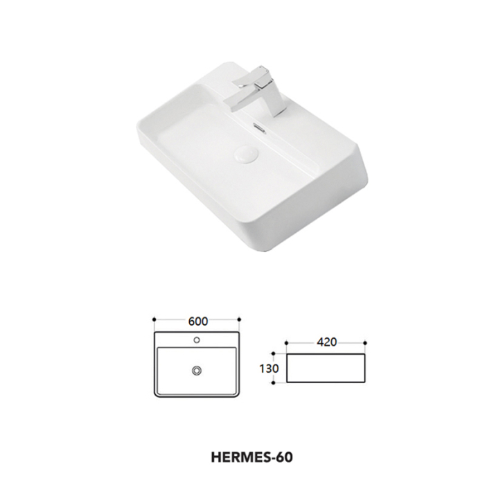 Lavoar pe blat, Fluminia, Hermes-60, dreptunghiular, 60 x 42 cm, alb [4]