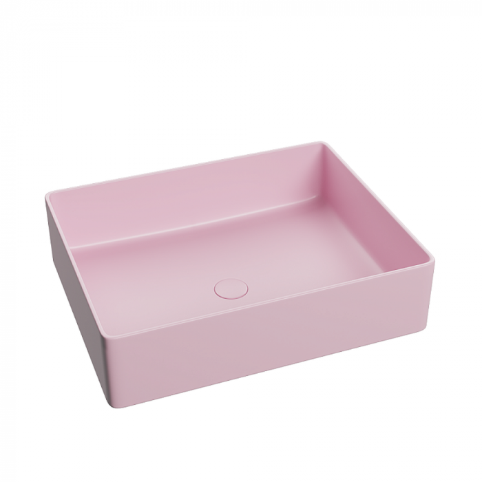 Lavoar baie dreptunghiular pe blat, roz mat, Foglia, Color [2]
