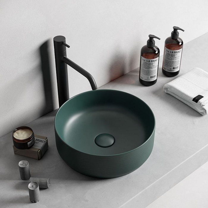 Lavoar baie pe blat, verde inchis mat, rotund, linii 3D Foglia Line [1]