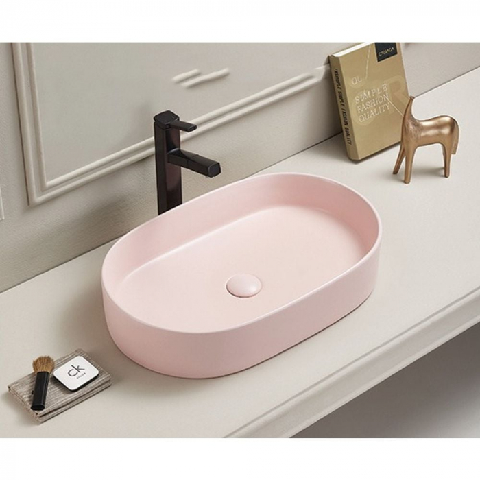 Lavoar baie roz mat montaj pe blat, ventil inclus, 60 cm, Adelais Foglia [5]