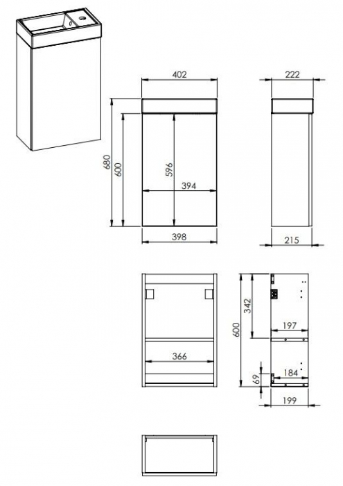 Lavoar dreptunghiular MINI, din porțelan, cu mobilier albastru mat, 40x22,5cm - alb [2]
