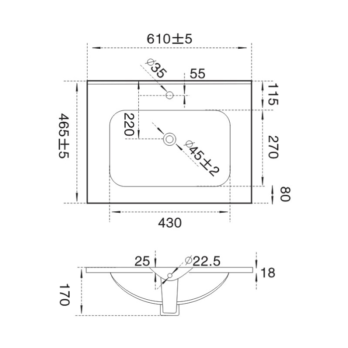 Lavoar încastrat Fluminia Siena-60, dreptunghiular, 61 x 46,5 cm, alb [2]